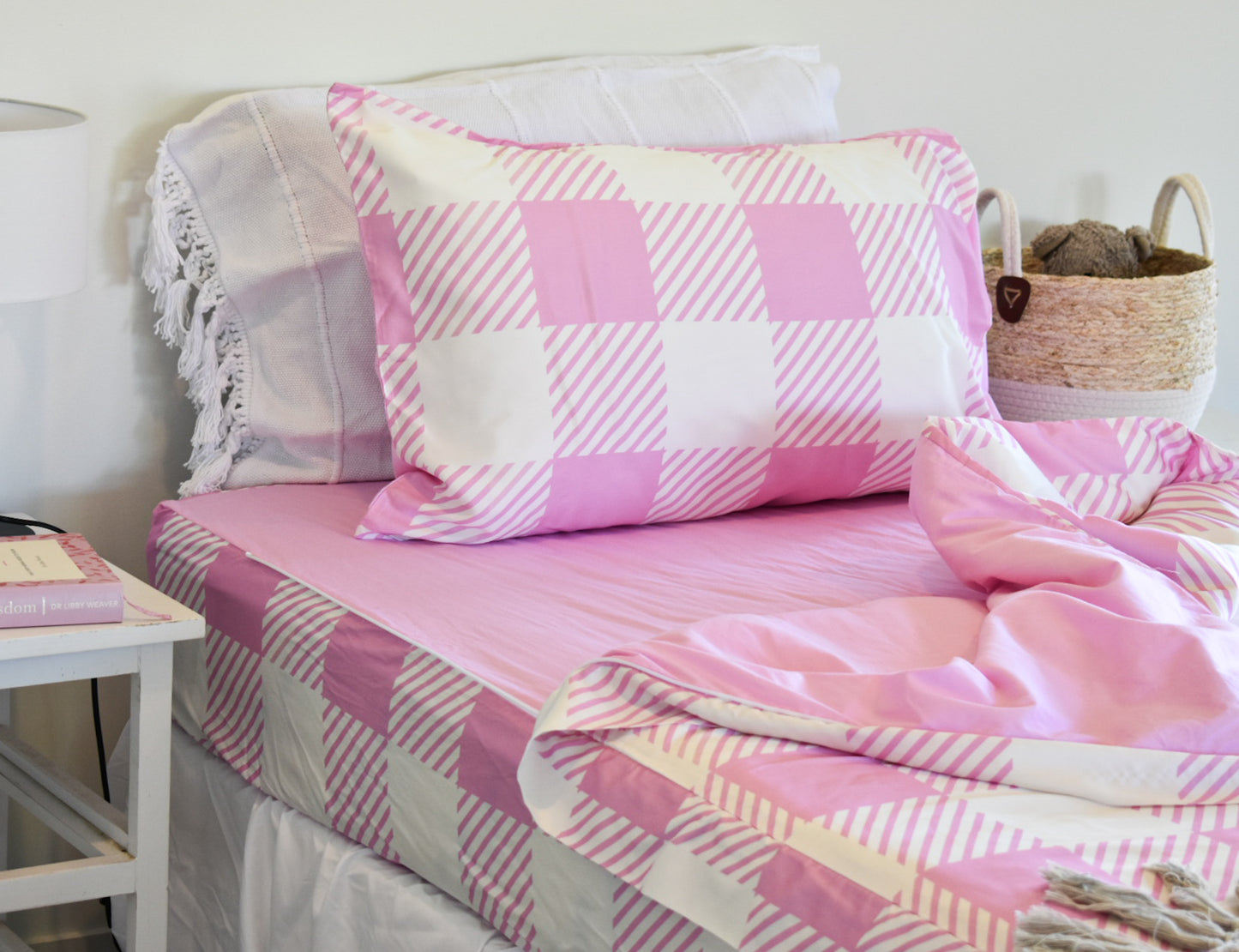 Pink Gingham Single Zip-Up Bedding (Requires Zipasleep Inner)