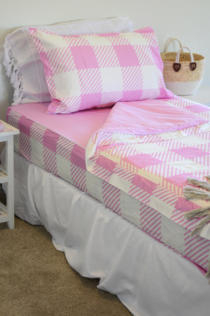 Pink Gingham Zip up Bedding Set - 10% off at Checkout