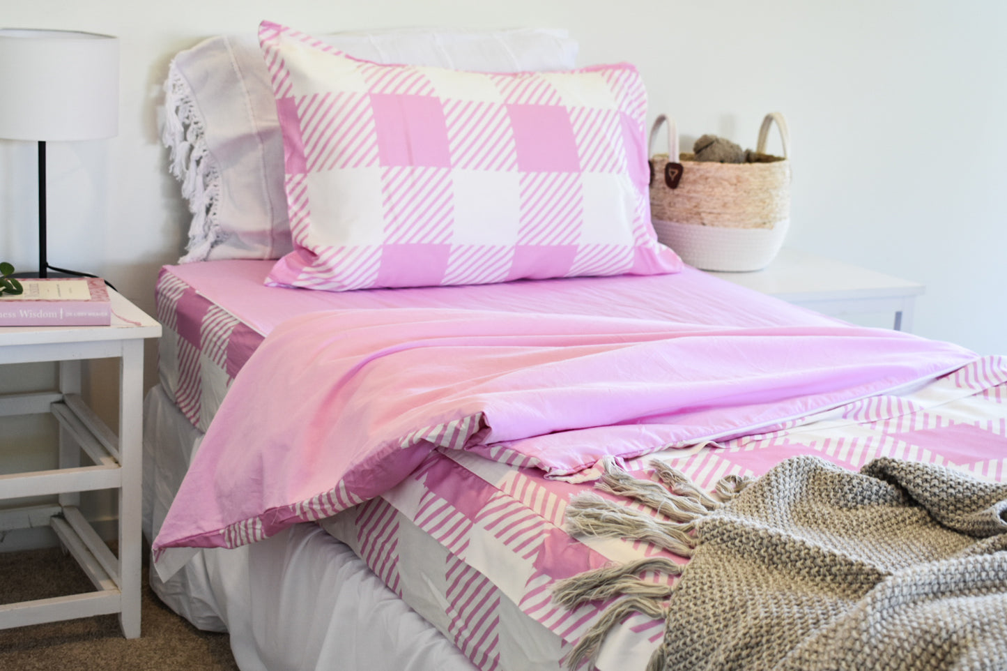 Pink Gingham King Single Zip-Up Bedding (Requires Zipasleep Inner)